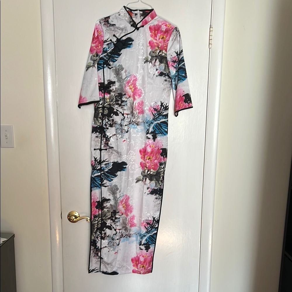 Elegant Floral Print Cheongsam Dress